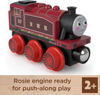 Thomas & Friends Ferrocarril de madera, motor Rosie, tren de juguete hecho de madera de origen sostenible para niños pequeños y preescolares