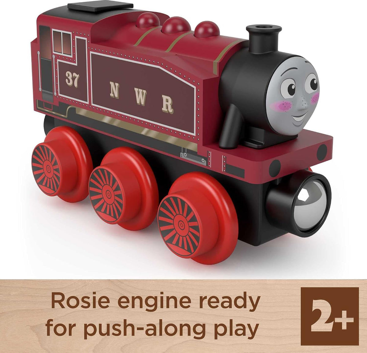 Thomas & Friends Ferrocarril de madera, motor Rosie, tren de juguete hecho de madera de origen sostenible para niños pequeños y preescolares