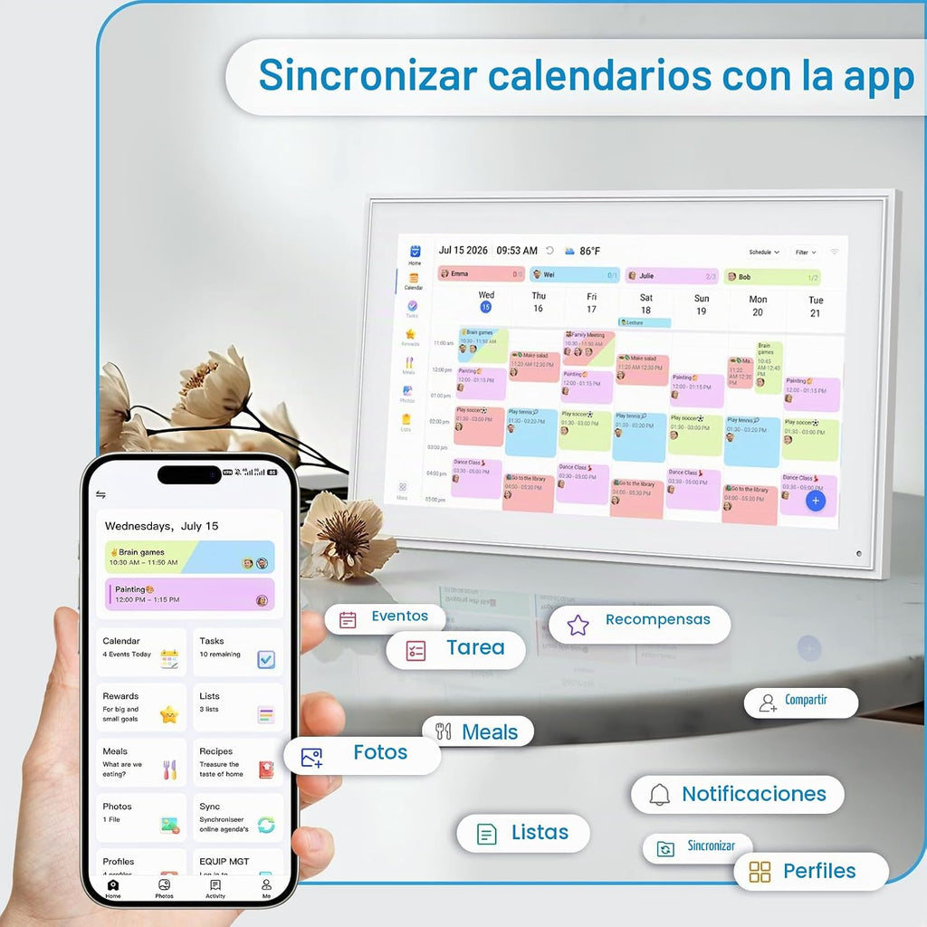 Calendario digital de 15.6 pulgadas, pantalla táctil de pared, calendario electrónico de 32 GB + planificador familiar inteligente, montaje en pared y escritorio, regalos para mujeres y hombres, regalos para mamá y papá