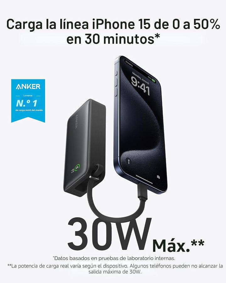 Anker Nano Power Bank, cargador portátil de 10,000 mAh con cable US...