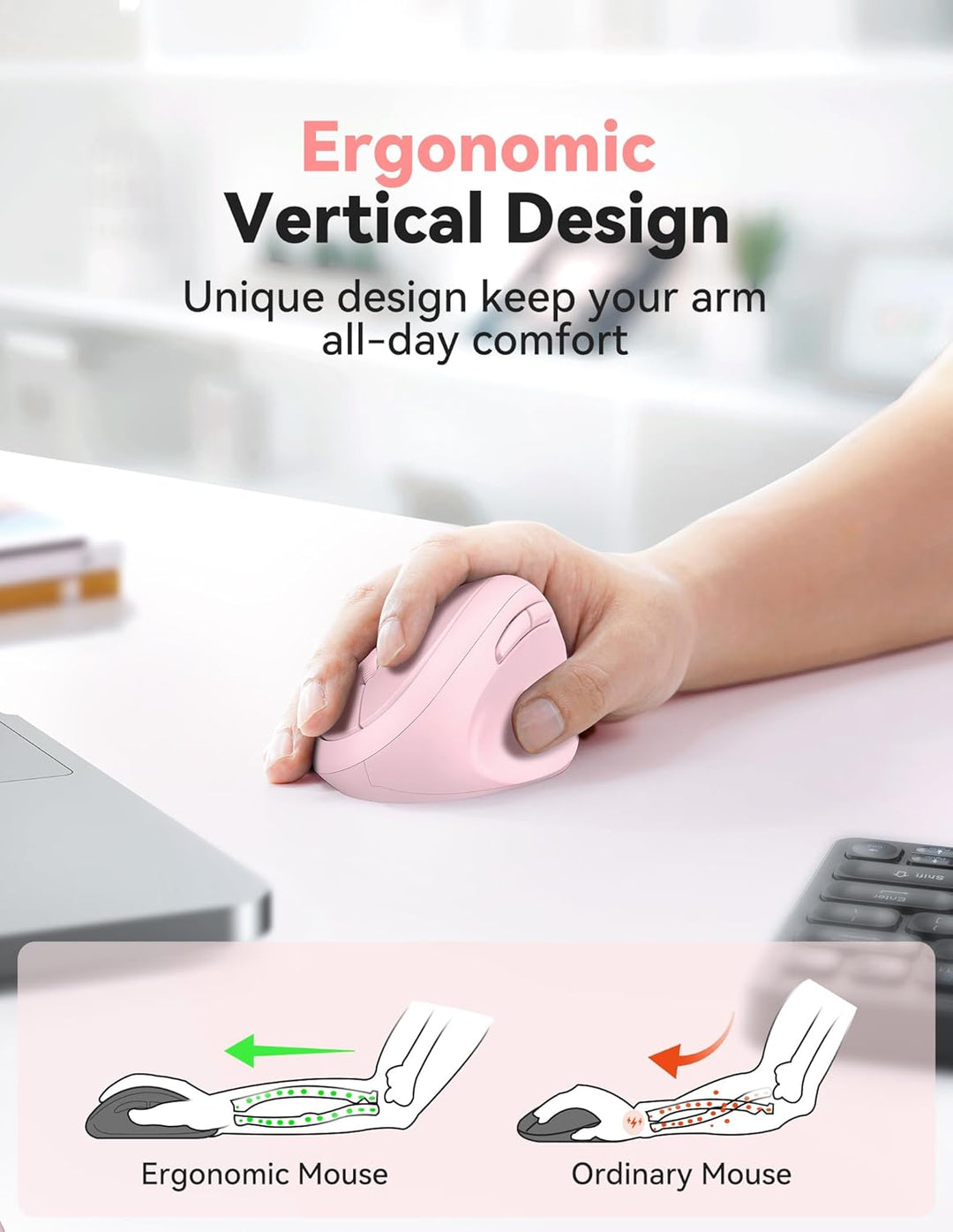 TECKNET Ratón Ergonómico, Ratón Vertical Inalámbrico Bluetooth, Bat...