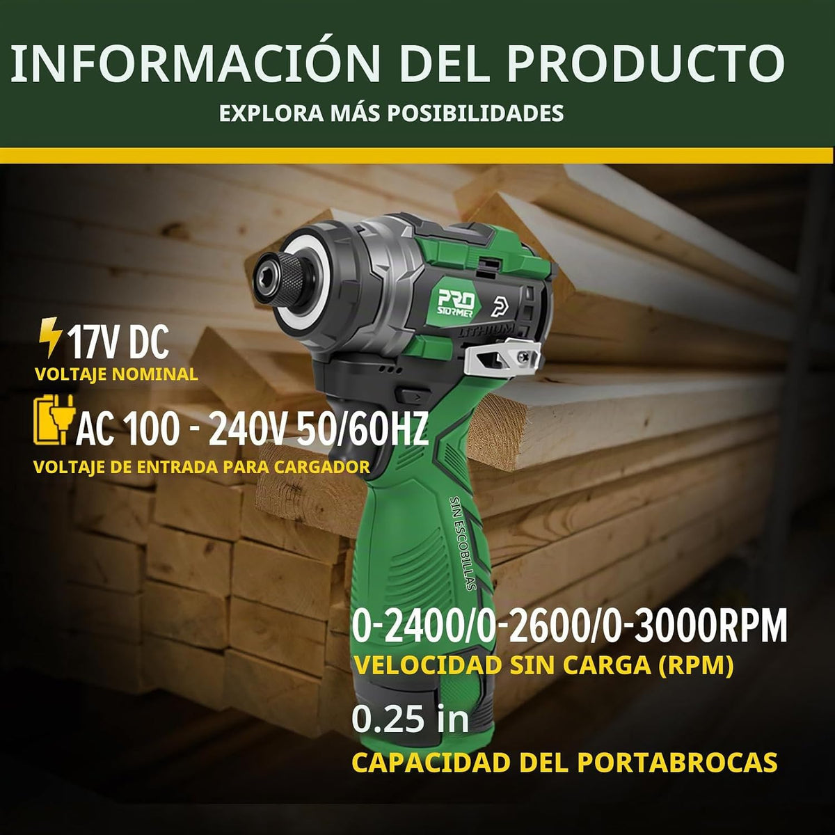 Prostormer Juego de Atornillador de Impacto Inalámbrico 17V, Destornillador Brushless 140Nm