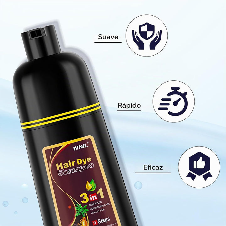 Ivnil Champú de tinte para el cabello color castaño oscuro 3 en 1 p...