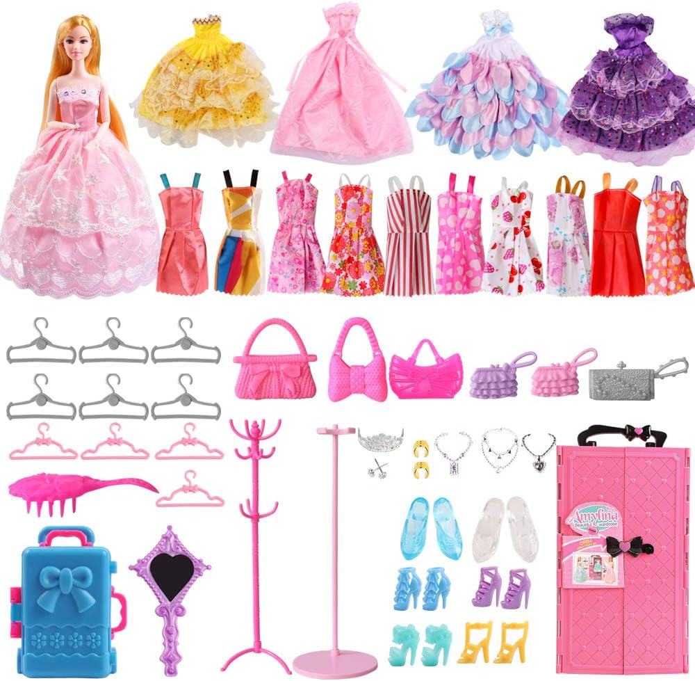 UCanaan Conjunto de muñeca y armario para niña con ropa y accesorio...