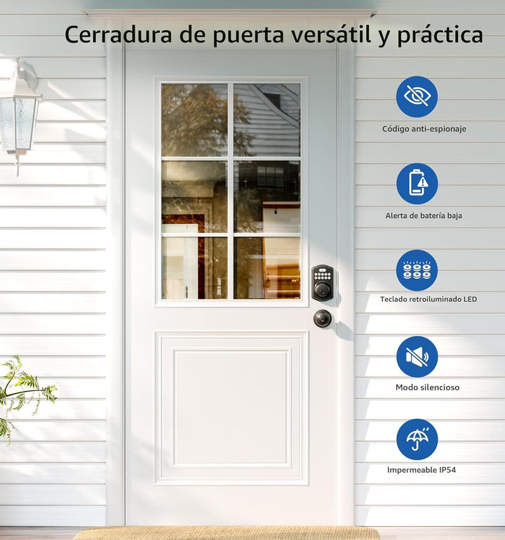 Veise Cerradura de puerta de entrada sin llave con 2 perillas, cerr...