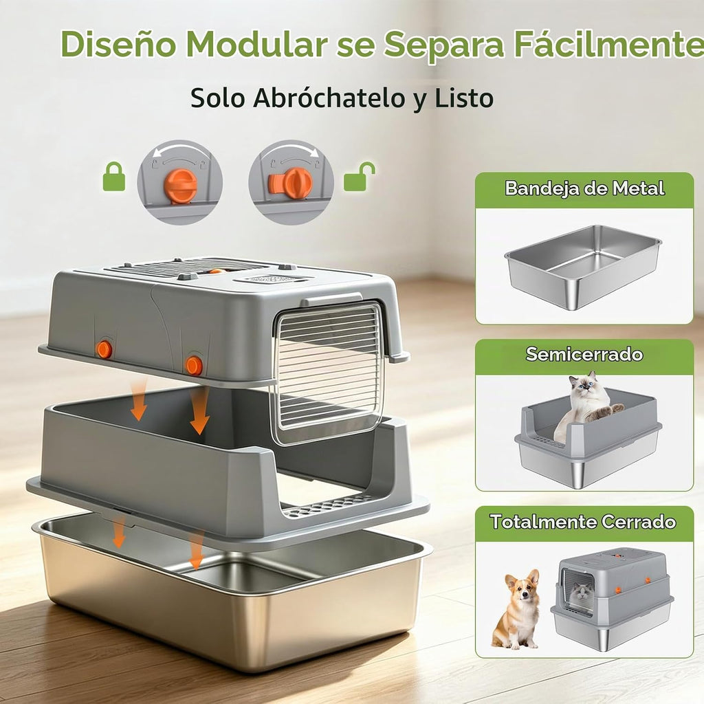 Caja de arena de acero inoxidable cerrada, bandeja de metal cubierta XL