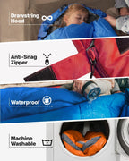 MalloMe Sacos de dormir para adultos para clima frío y cálido, saco de dormir para mochileros para niños de 10 a 12 años, niñas, niños, ligeros, compactos, artículos esenciales para acampar