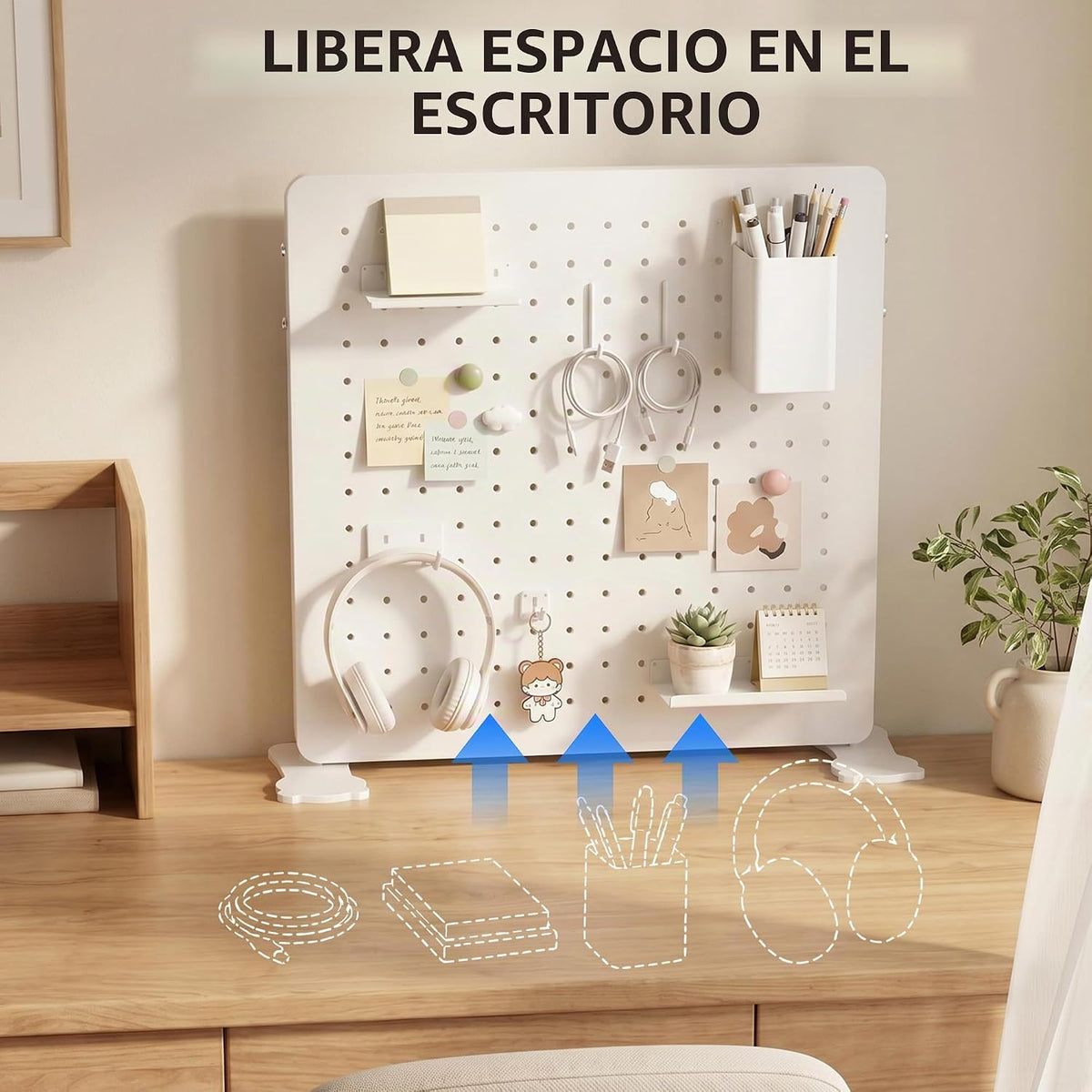 Organizador de Panel de Goteo de Metal Blanco, 15.75 pulg. con ganchos y estantes