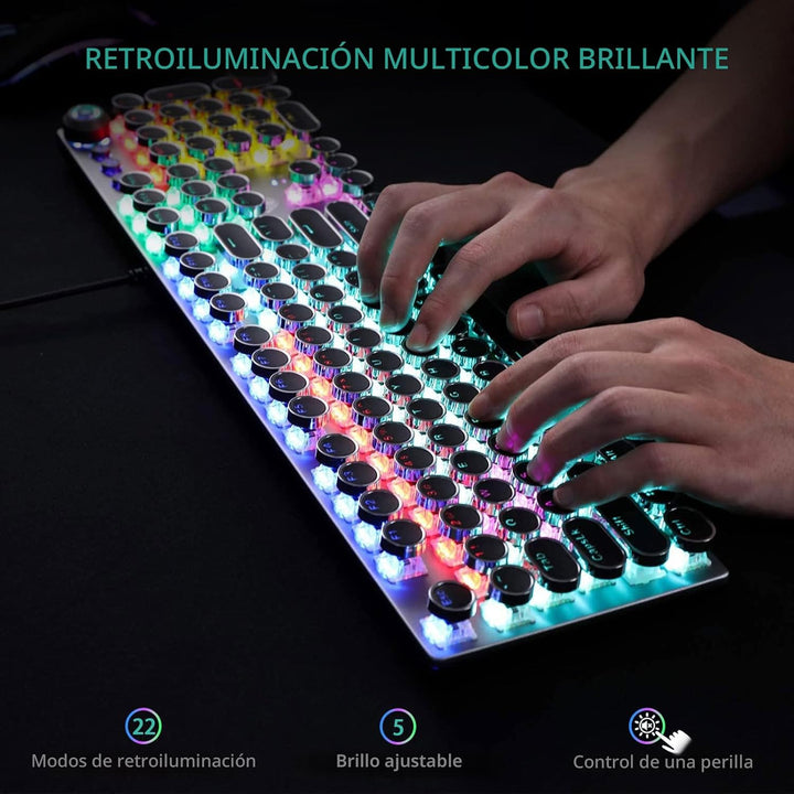 AULA F2088 Teclado mecánico para juegos estilo máquina de escribir,...