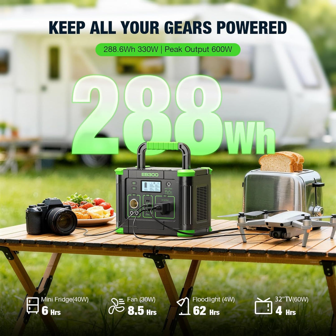 GRECELL- Central eléctrica portátil 300 W, generador solar 288 Wh c...