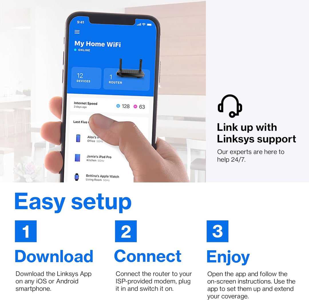 Linksys Router Mesh Wifi 6, doble banda, cobertura de 1700 pies cua...