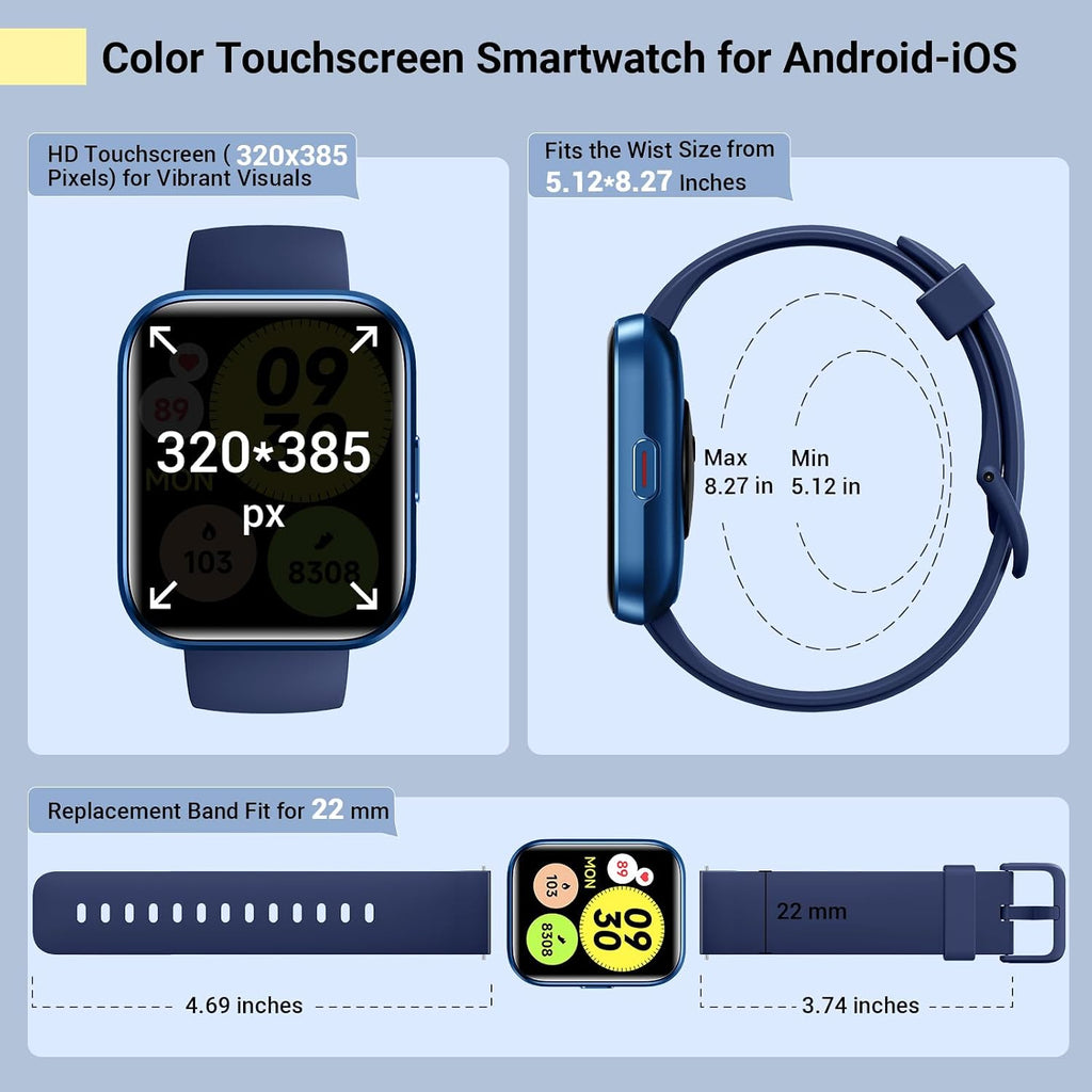 Reloj inteligente para mujeres/hombres, compatible con Android y iPhone, reloj de seguimiento de actividad física de 1.8 pulgadas con Alexa, alertas de llamadas y notificaciones, monitor de frecuencia