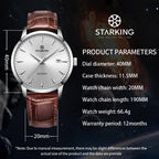STARKING AM0184 Relojes automáticos de vestir para hombre, con parte trasera transparente, relojes de pulsera delgados casuales con fecha, resistente al agua a 5 ATM, acero inoxidable, correa de piel