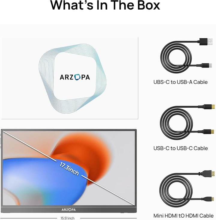 ARZOPA Monitor portátil de 17.3", 1080P FHD 103% sRGB IPS Monit...