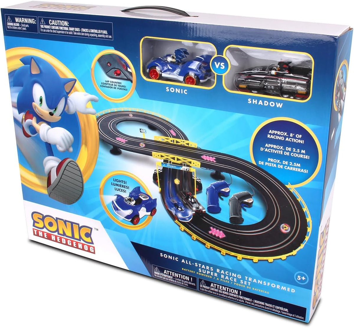 NKOK Sonic & Shadow Juego de Pista de Carreras con 8 Carriles y Contador de Vueltas