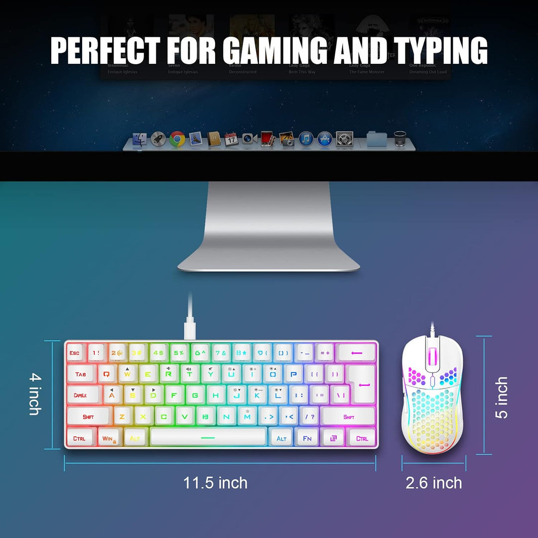 RedThunder 60% Mini Teclado y Mouse para Juegos Combo, Ligero, Ultr...