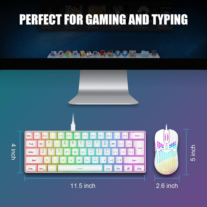 RedThunder 60% Mini Teclado y Mouse para Juegos Combo, Ligero, Ultr...