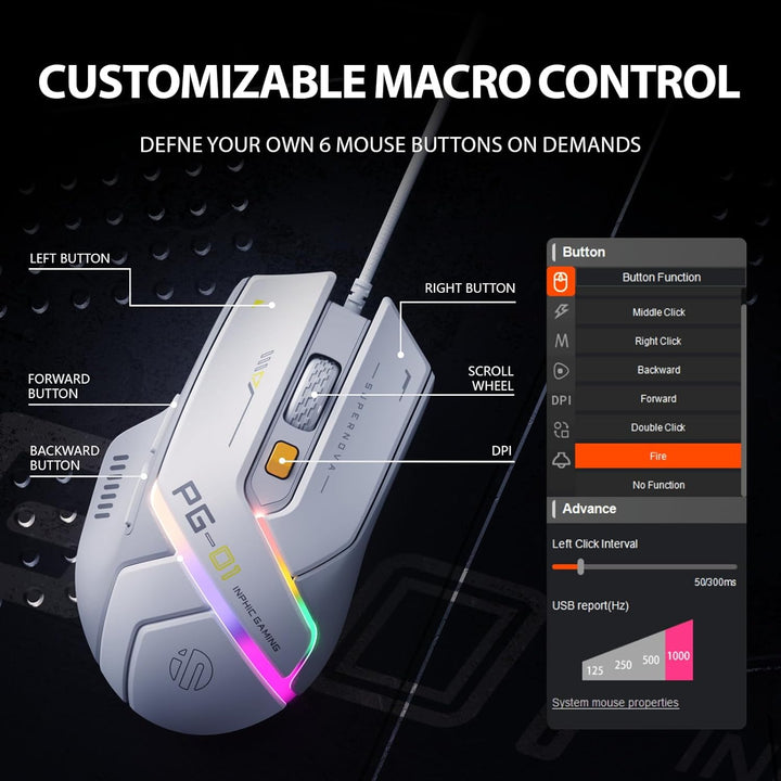 INPHIC PG1 - Mouse ergonómico para juegos de computadora, 12800 DPI...