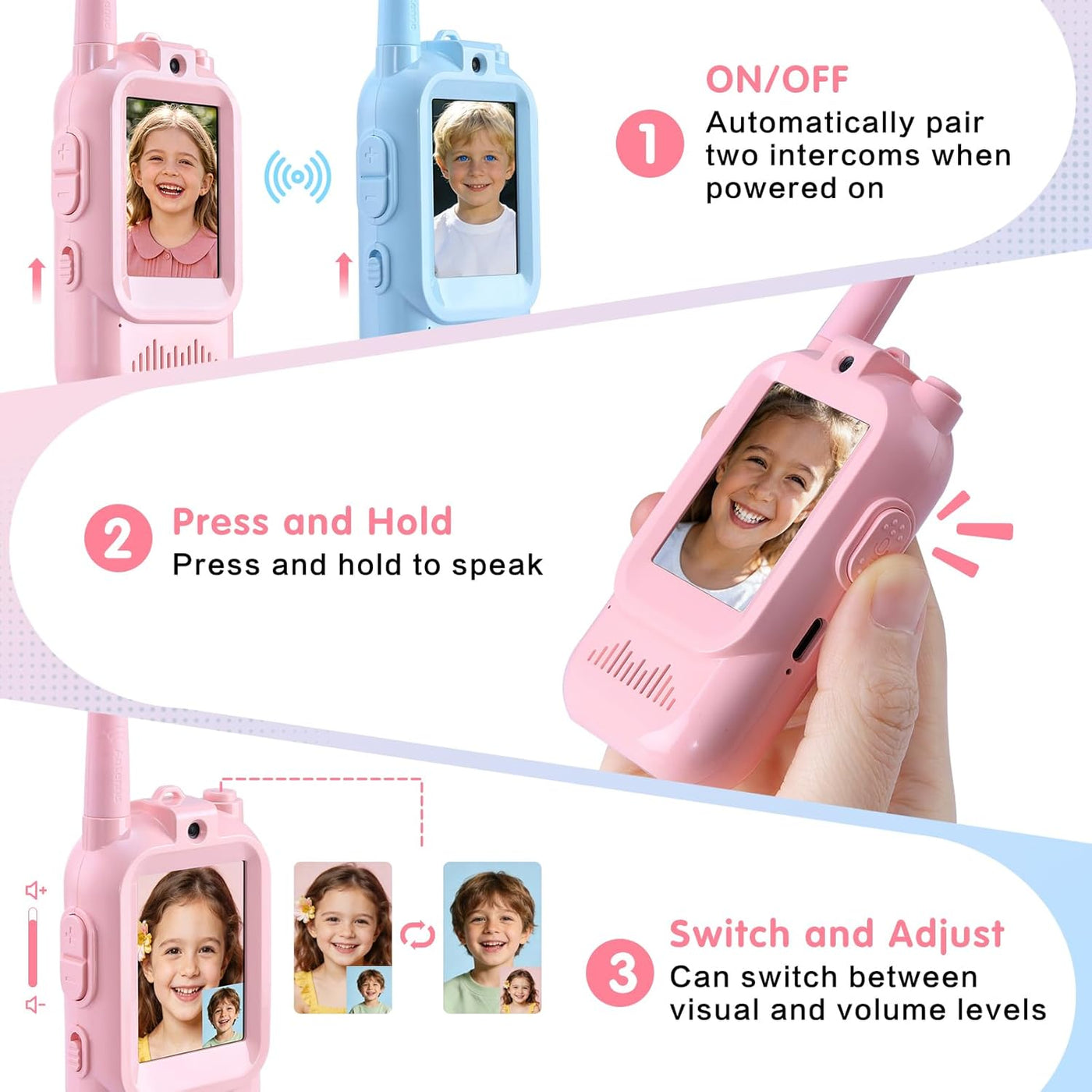 Walkie Talkies de video para niños paquete de 2 walkie
