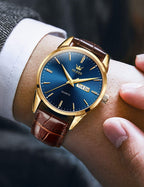 OLEVS Relojes de Cuero para Hombres, Casual, Fácil de leer, Quartz, Números, Resistente al Agua