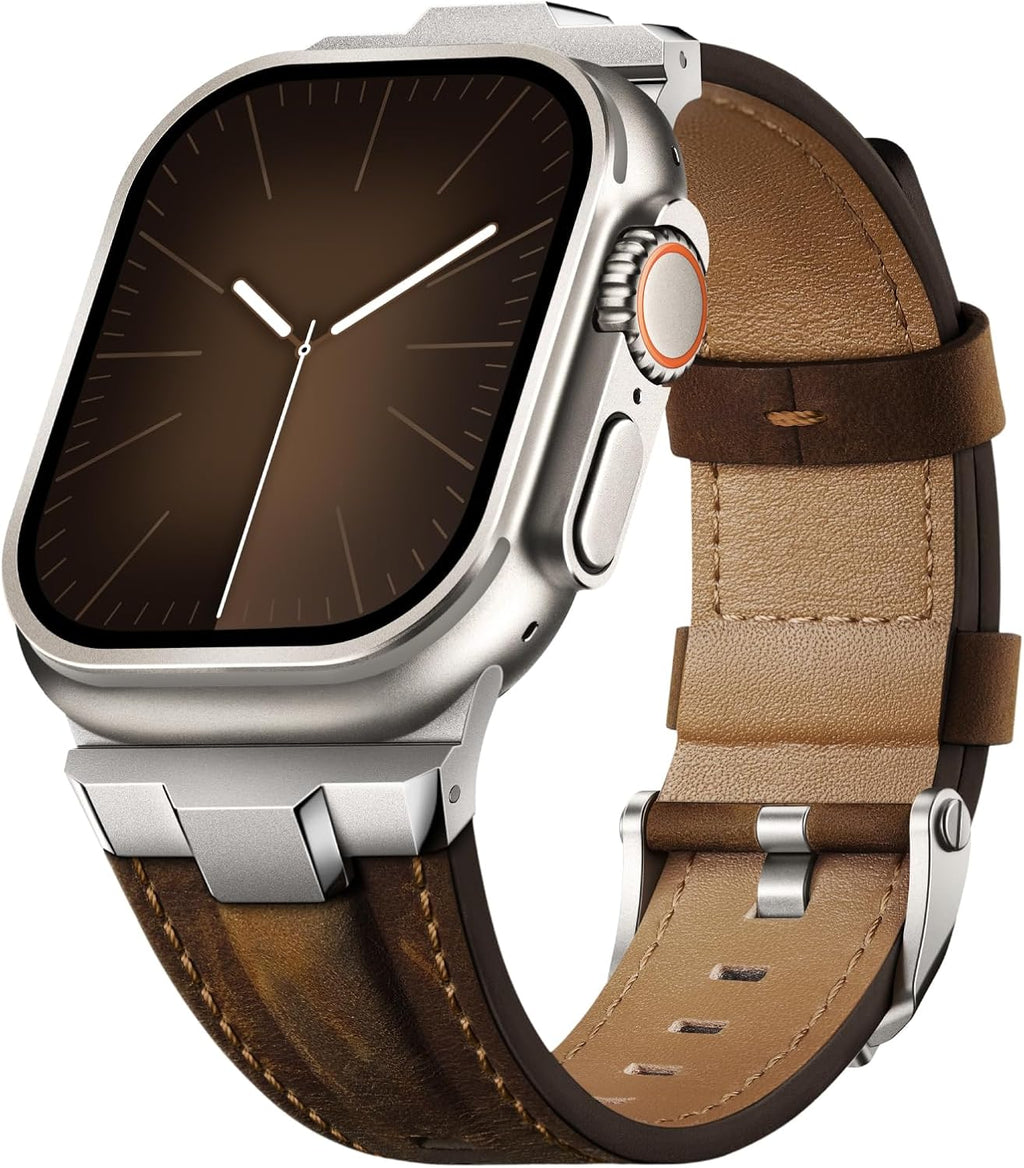 Suitisbest Correa de cuero compatible para Apple Watch Ultra Banda de 49 mm 46 mm 45 mm 44 mm 42 mm 41 mm 40 mm, correa de repuesto de cuero genuino para iWatch series 11 10 9 8 7 6 5 4 3 2 1, SE 3 2