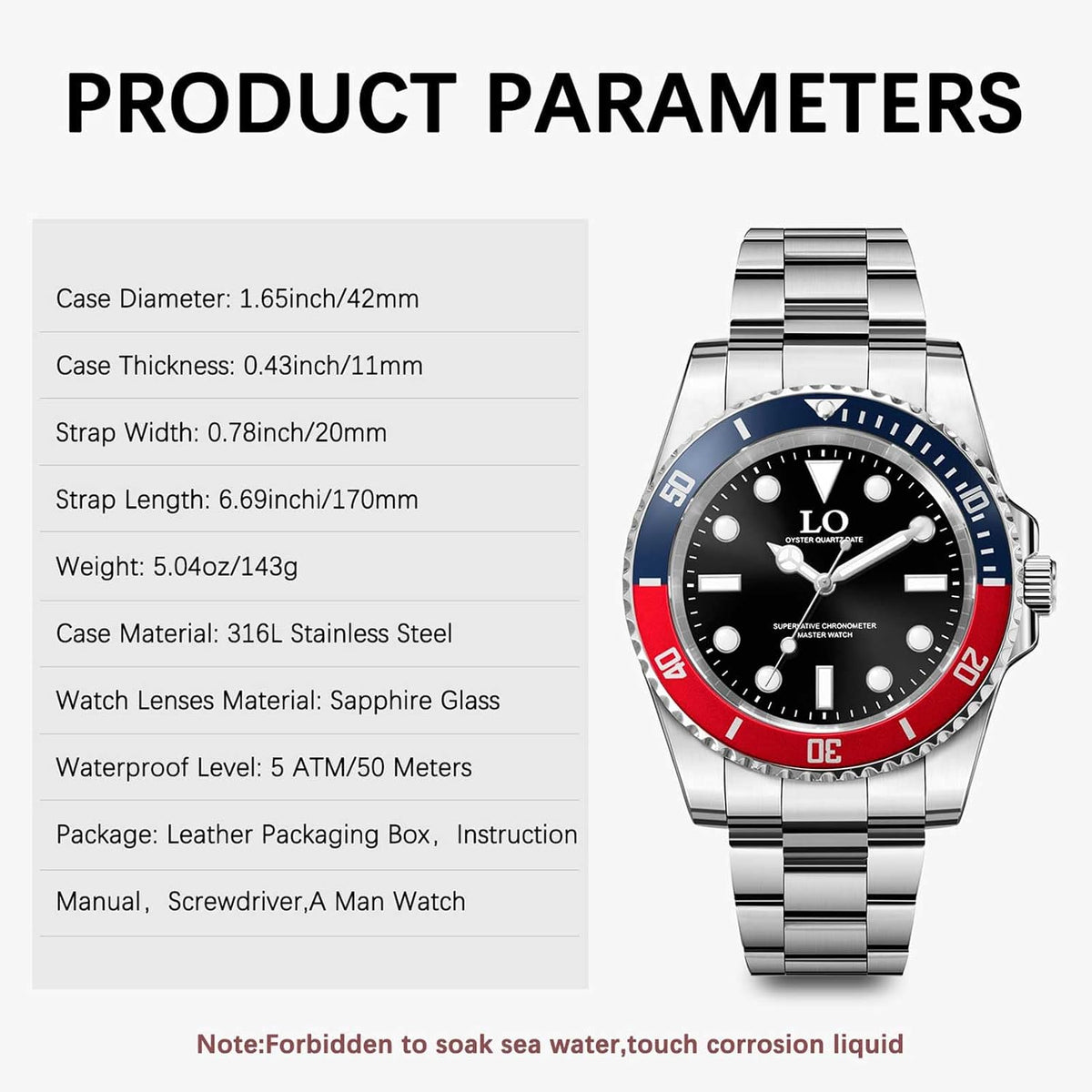 LO Reloj Oyster para hombre, cronógrafo analógico, de cuarzo, acero inoxidable, impermeable, cristal de zafiro, regalo de lujo, simple y casual