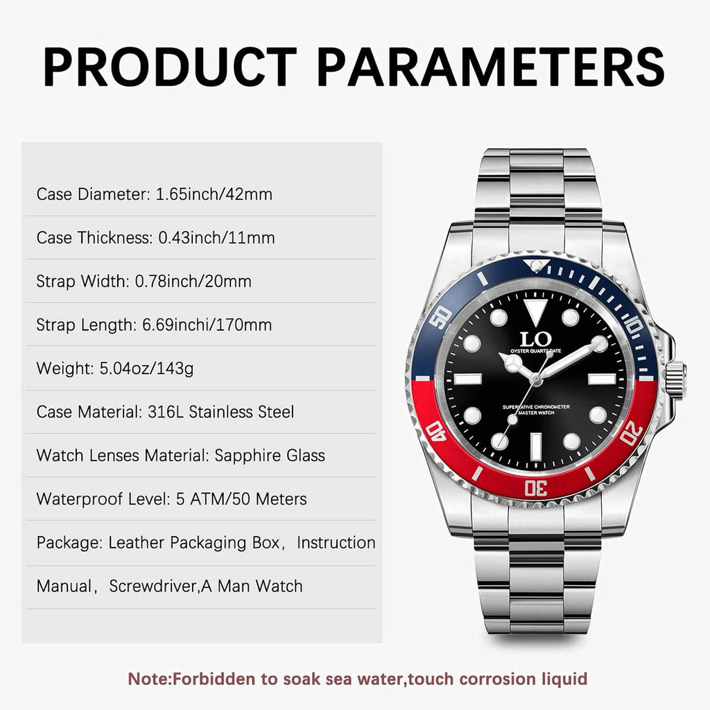 LO Reloj Oyster para hombre, cronógrafo analógico, de cuarzo, acero inoxidable, impermeable, cristal de zafiro, regalo de lujo, simple y casual