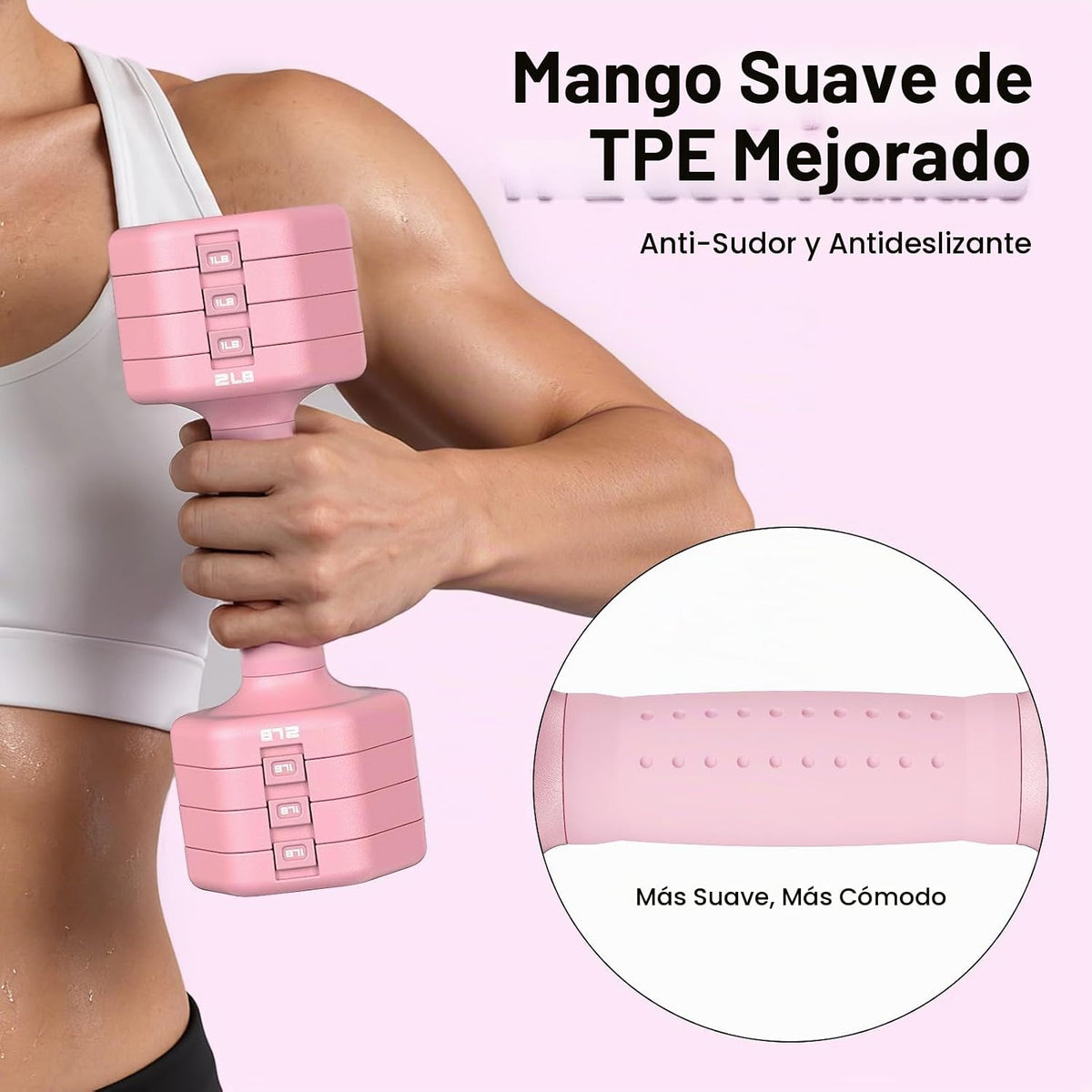 JOROTO Set de Mancuernas Ajustables 5 en 1, Par Ajustable 8LB/11LB para Mujeres en Casa, Bloqueo Dual 1s-Adjust Estable con Mango Suave TPE, Gimnasio en Casa, Rehabilitación, Pilates, Yoga, Entrenamiento de Fuerza