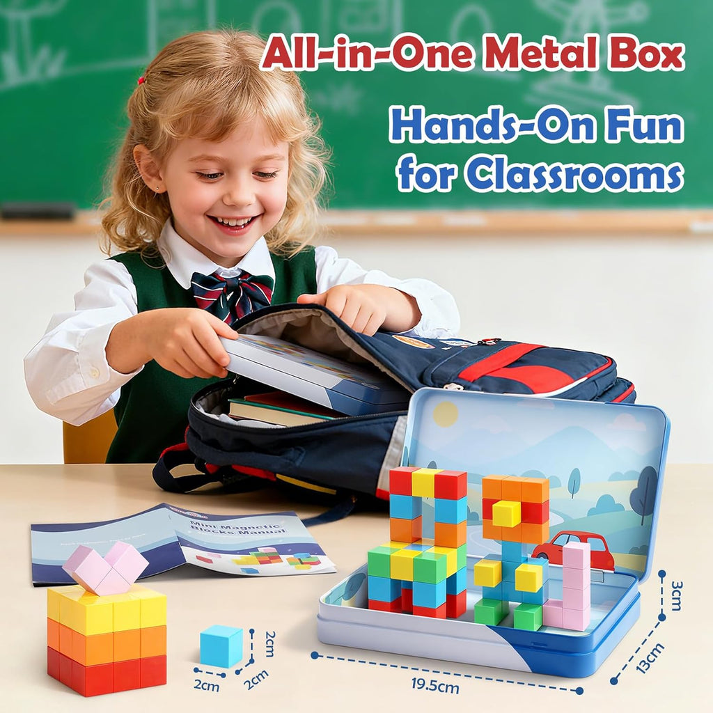 52 bloques magnéticos con caja de metal, mini cubos de construcción de 0.8 pulgadas, juguete de viaje