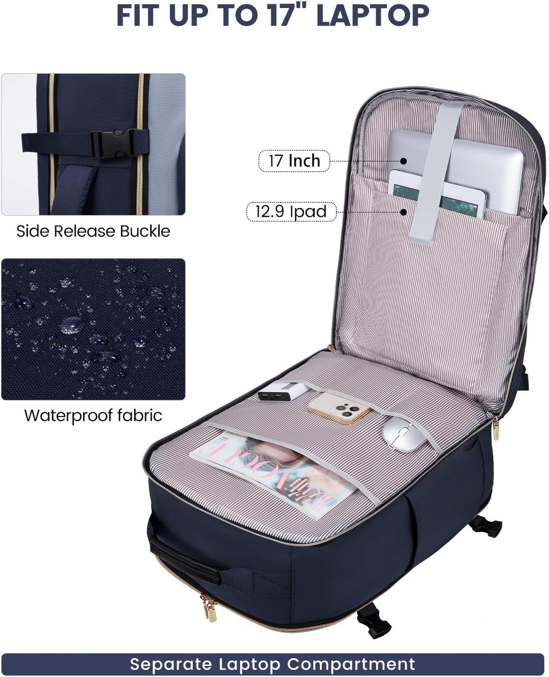 LOVEVOOK Mochila de equipaje de mano artículo personal bolsa de via...