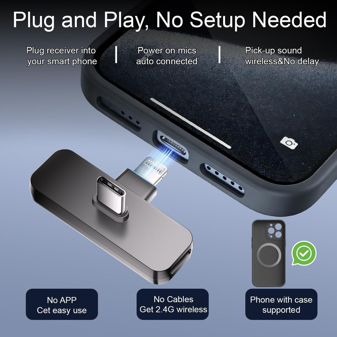 Paquete de 2 micrófonos inalámbricos mini Lavalier de solapa para i...