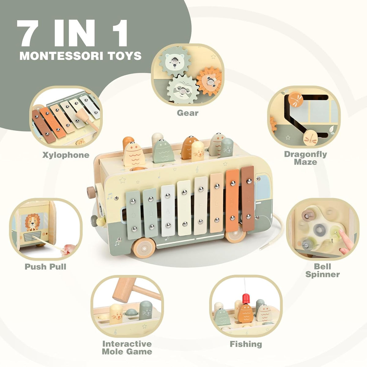 Vanplay Juguetes Montessori para niños de 1 a 2 años, juguete martillador