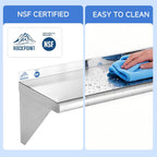 ROCKPOINT Estante de acero inoxidable de 14 x 48 pulgadas, 380 libras, paquete de 2 estantes flotantes de montaje en pared comercial NSF con protector contra salpicaduras para restaurante, cocina