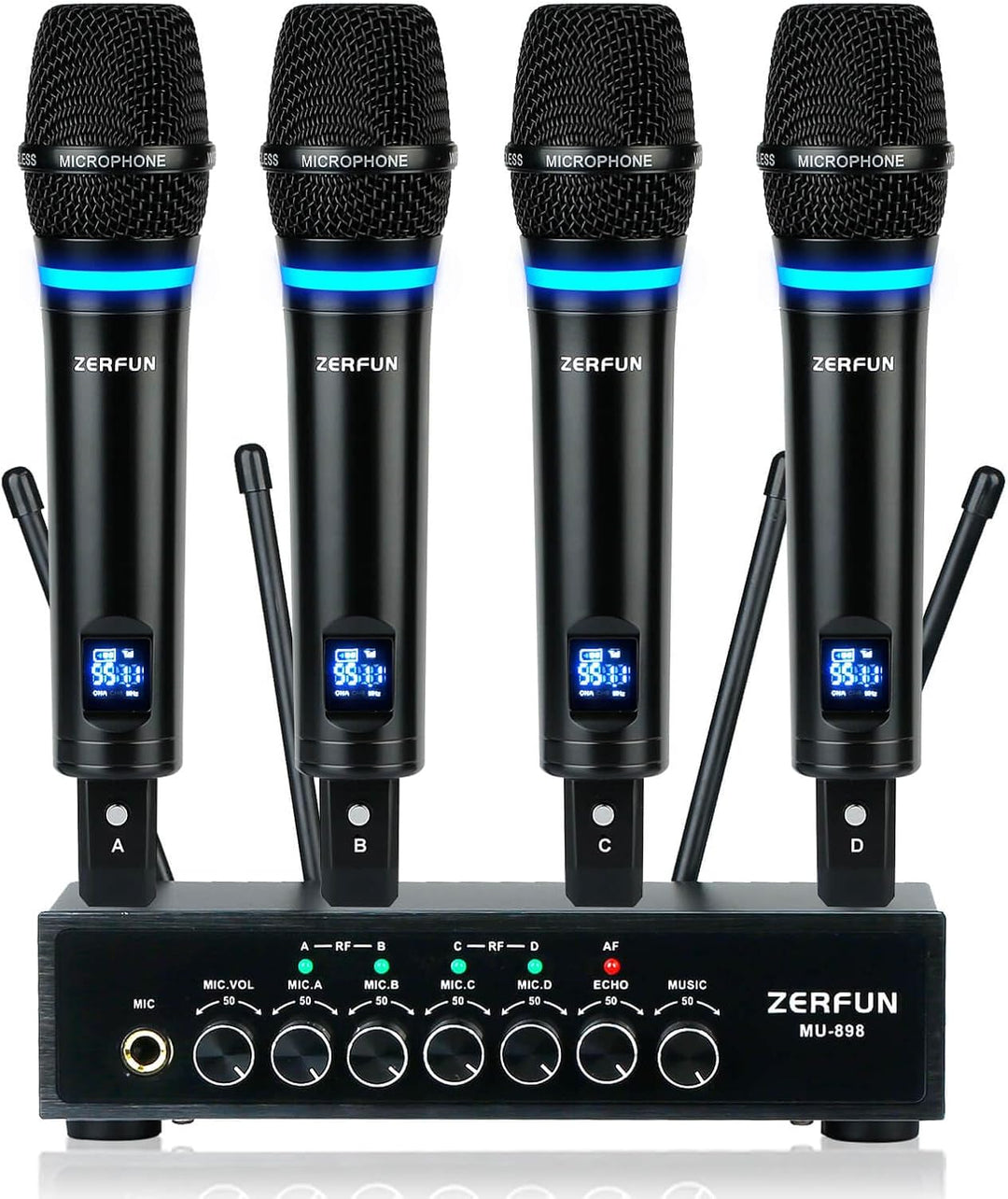 ZERFUN Sistema de micrófono inalámbrico recargable profesional de 4...