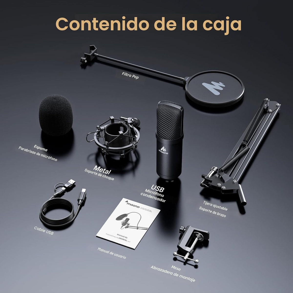 Kit de micrófono USB 192KHZ\/24BIT Enchufa y usa MAONO AU-A04 USB p...