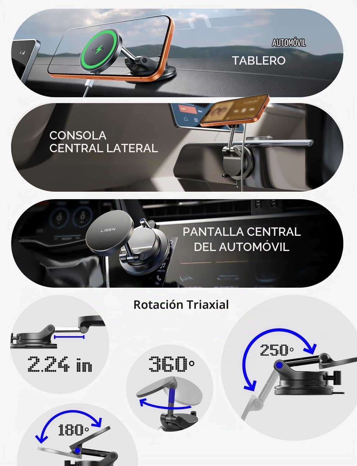 LISEN Cargador de coche Magsafe de 15 W para iPhone 18 Pro Max, cargador inalámbrico magnético para coche, soporte de teléfono con succión, soporte magnético de teléfono al vacío para Carfor iPhone 18