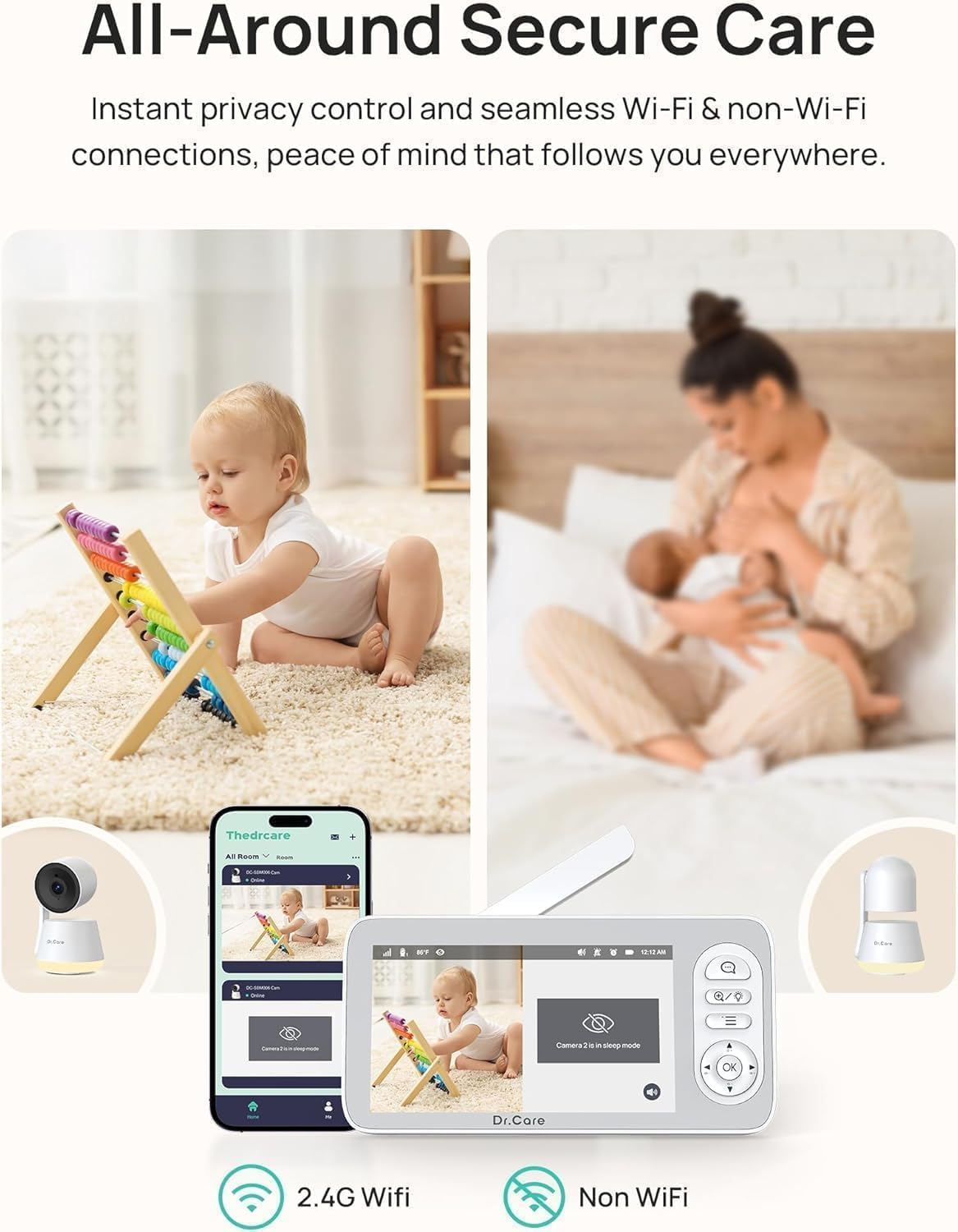 Dr.Care LumiView Plus Monitor de bebé WiFi inteligente de 5.5 pulgadas con