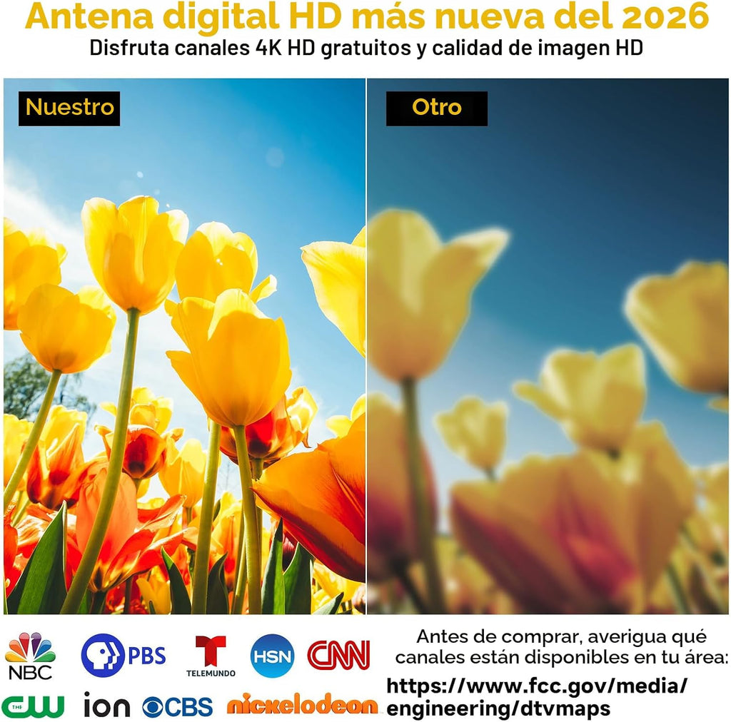 Antena de TV 2026 para interiores, antena de TV de largo alcance para canales locales, antena digital para Smart TV con amplificador mejorado, antena para exteriores compatible con 8K 4K 1080p todos