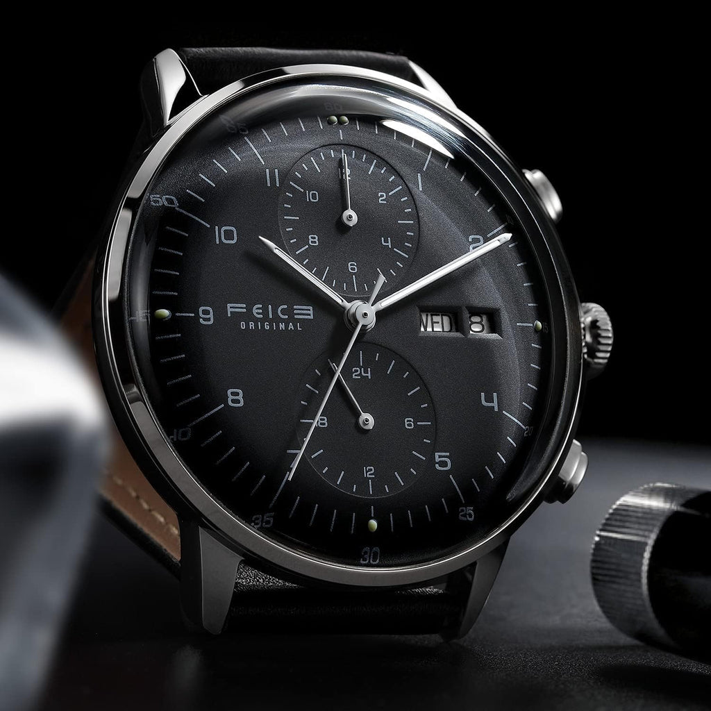 FEICE Relojes para Hombres Bauhaus Reloj Automático de Acero Inoxidable Reloj Mecánico Pulsera Casual Vestimenta para Hombres con Correas de Cuero Fecha -FM121