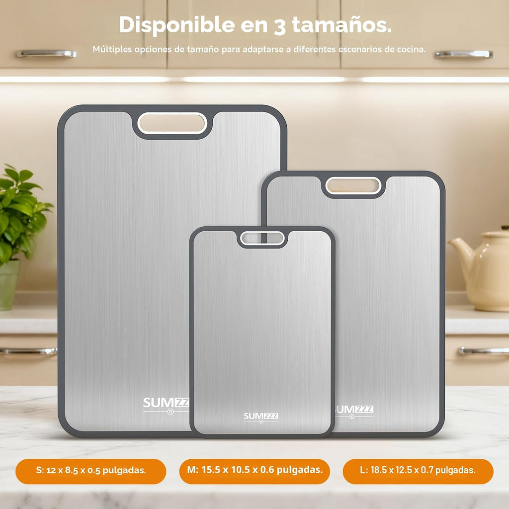 Tabla de cortar de titanio, titanio puro/polipropileno de doble cara de grado alimenticio, tabla de cortar para cocina, fácil de limpiar, tamaño grande [18 x 12.5 + 15.5 x 10.5 + 12 x 8.5 pulgadas]