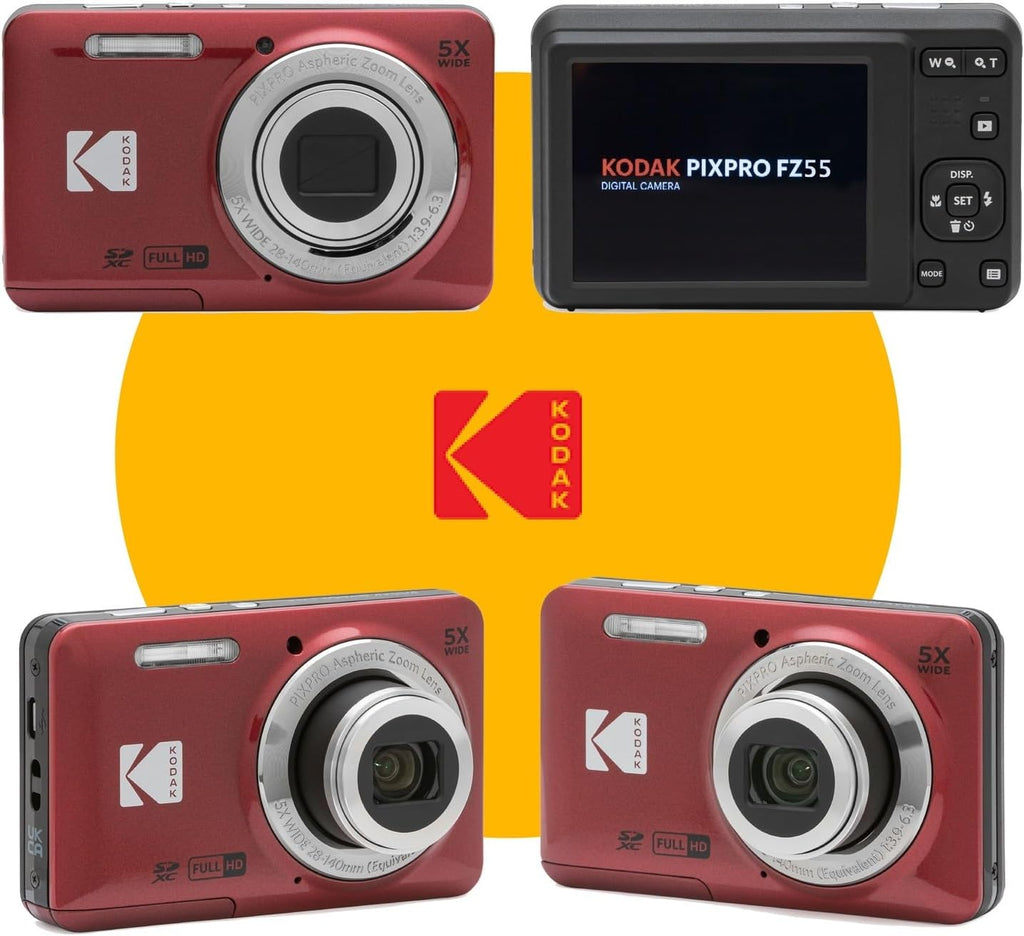 KODAK PIXPRO FZ55 Cámara digital de 16 MP de apuntar y disparar, zoom óptico 5X, Rojo