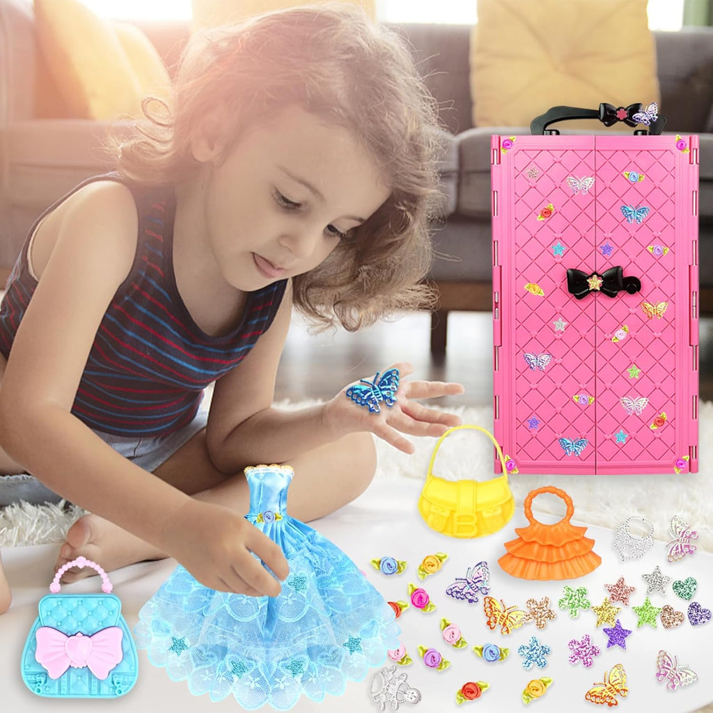 75 piezas de ropa y accesorios para muñeca con armario para muñeca de 11.5 pulgadas - Set de diseño de moda que incluye vestido de novia, vestidos de moda, conjuntos, tops y pantalones, perchas