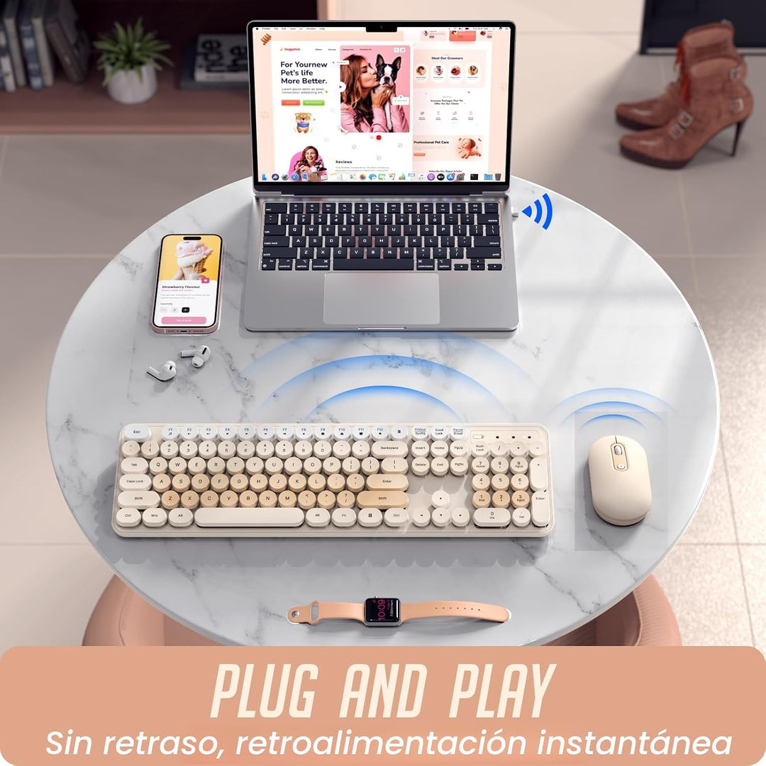 Teclado y ratón inalámbricos, combo de teclado y ratón silencioso,...