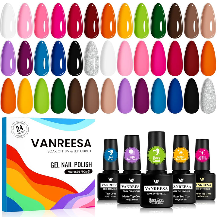 VANREESA Juego de 24 esmaltes de uñas de gel, colores de moda, con...