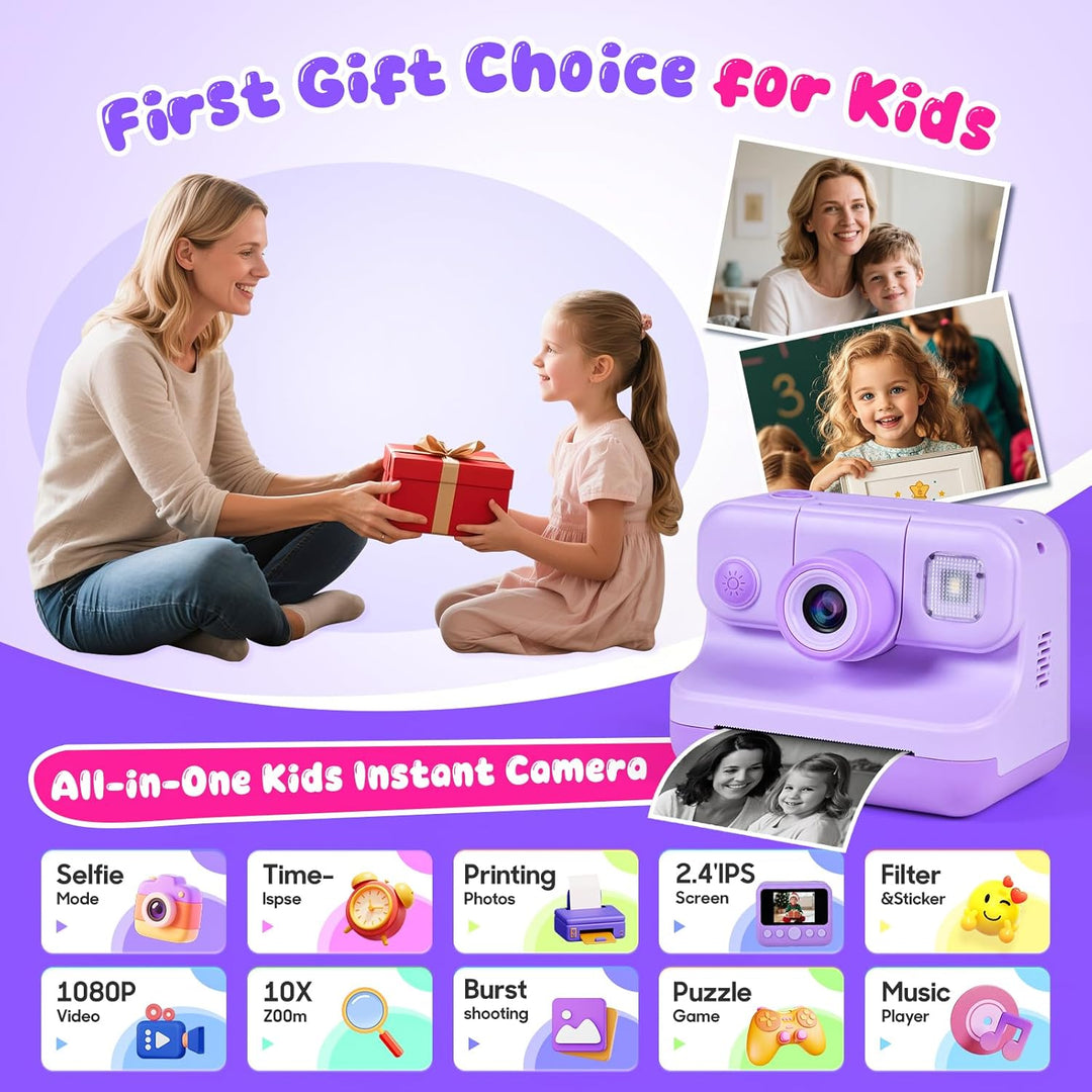 Elecoutek Cámara de impresión instantánea para niños, cámara digita...