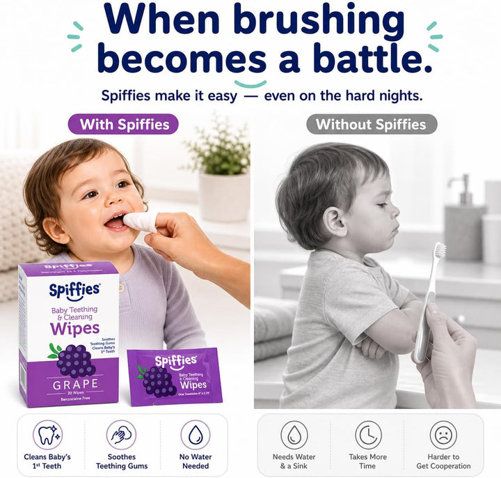 Spiffies Toallitas de dientes para el cuidado bucal del bebé, pañue...