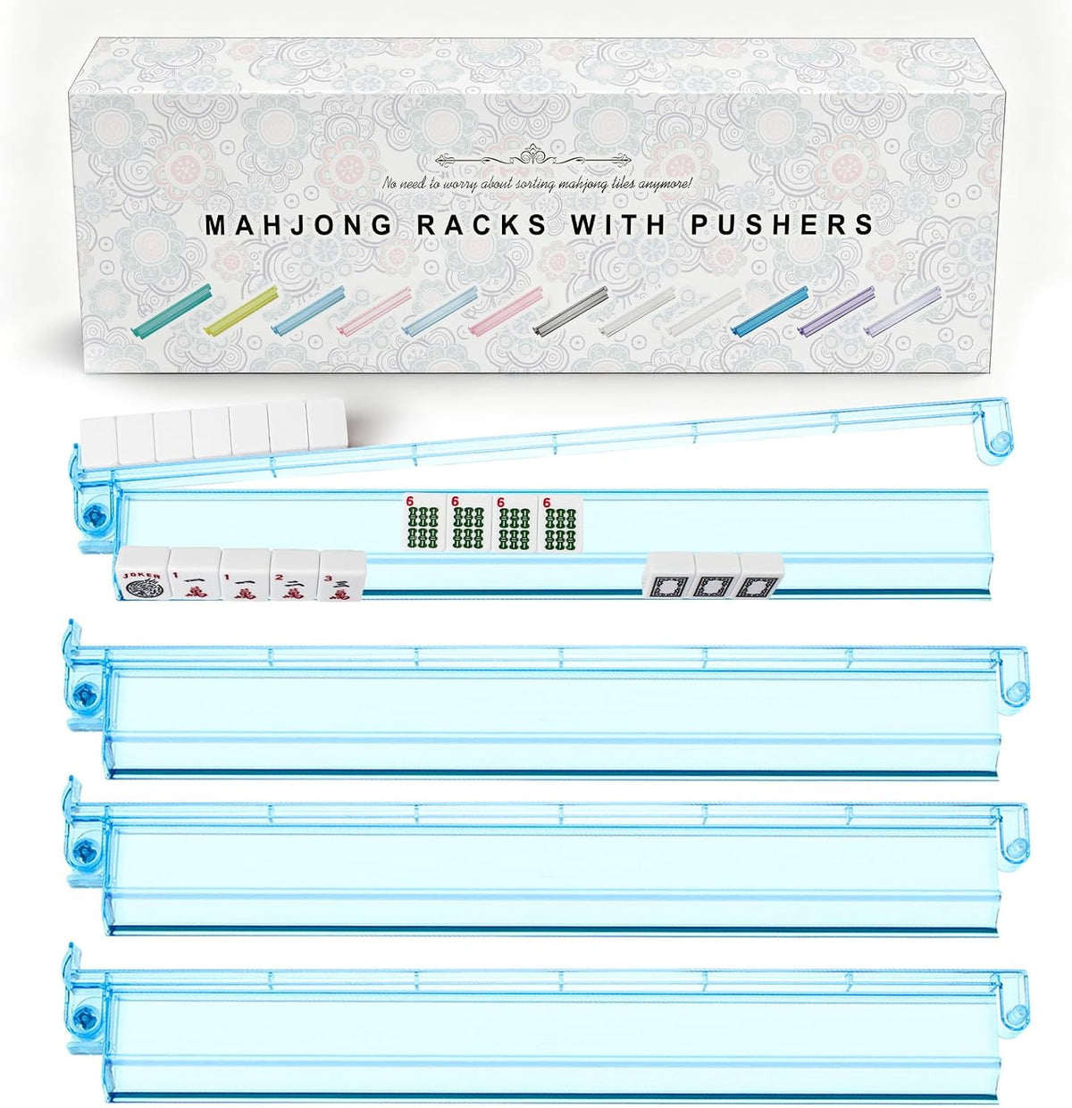 Soportes Mahjong con empujadores, juego de 4 piezas, soportes de azulejos Majiang acrílicos, accesorios y regalos para Mahjong