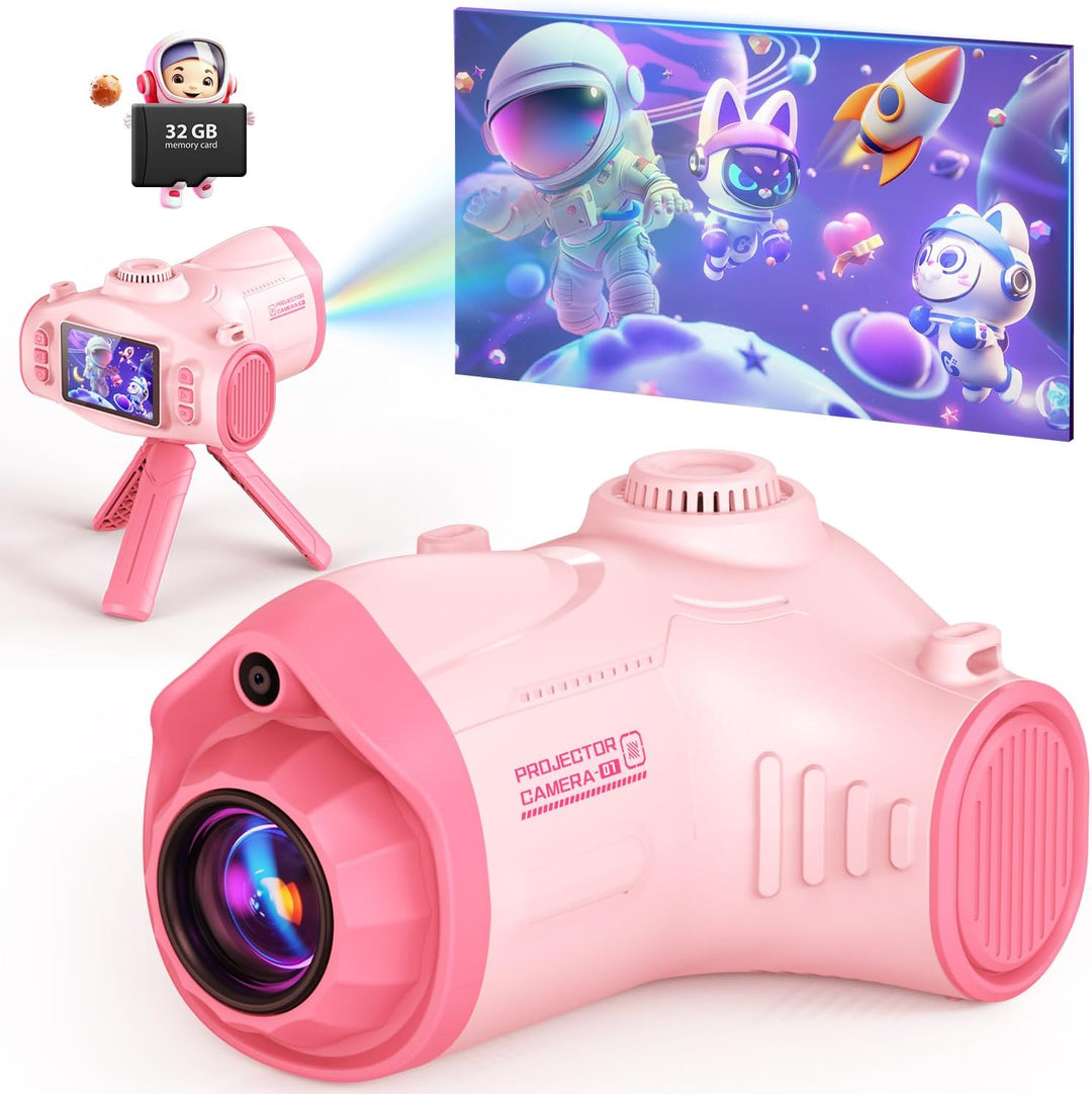 Uffylle Cámara para niños con proyector, selfie de pantalla grande...