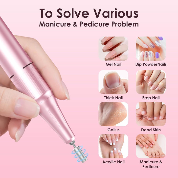 HELIVIVE Taladro de uñas eléctrico profesional de 45000 RPM (portát...