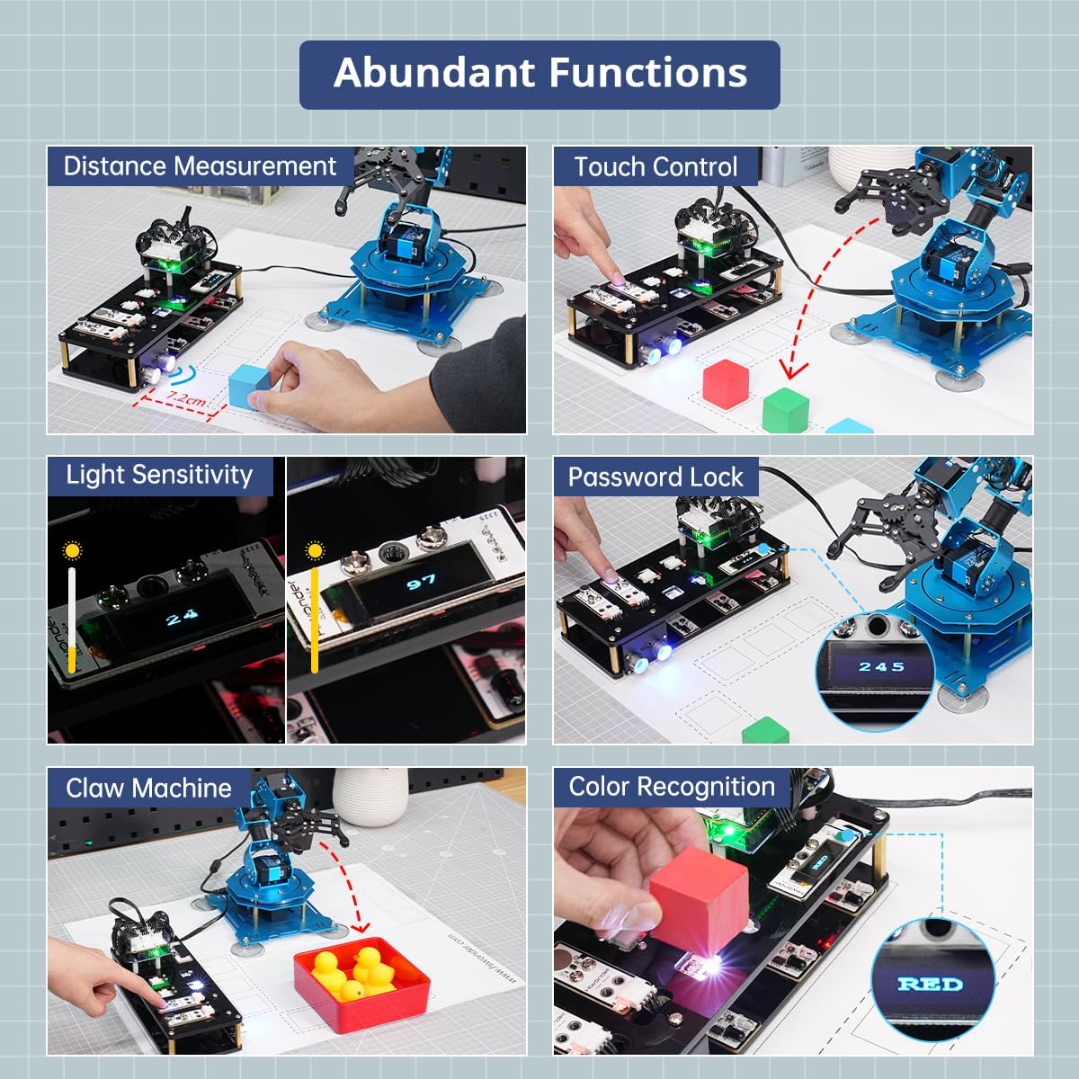Brazo robótico 6DOF Kit de brazo robot con desarrollo secundario compatible con Arduino, kit de programación DIY Robot STEAM con sensor y código fuente abierto Arduino y tutorial